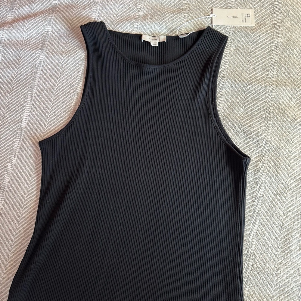 NWT Vince‎ Ribbed Knit Cotton Sleeveless Midi Dress, Black, Size XL - Picture 2 of 10